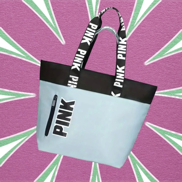 PINK... Spacious Light Blue and Black Tote Bag. - Picture 6 of 10